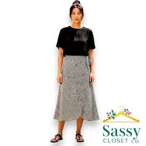 AMERICAN EAGLE Black White Wrap Maxi Skirt L Tulip Hem Midi Boho 🖤